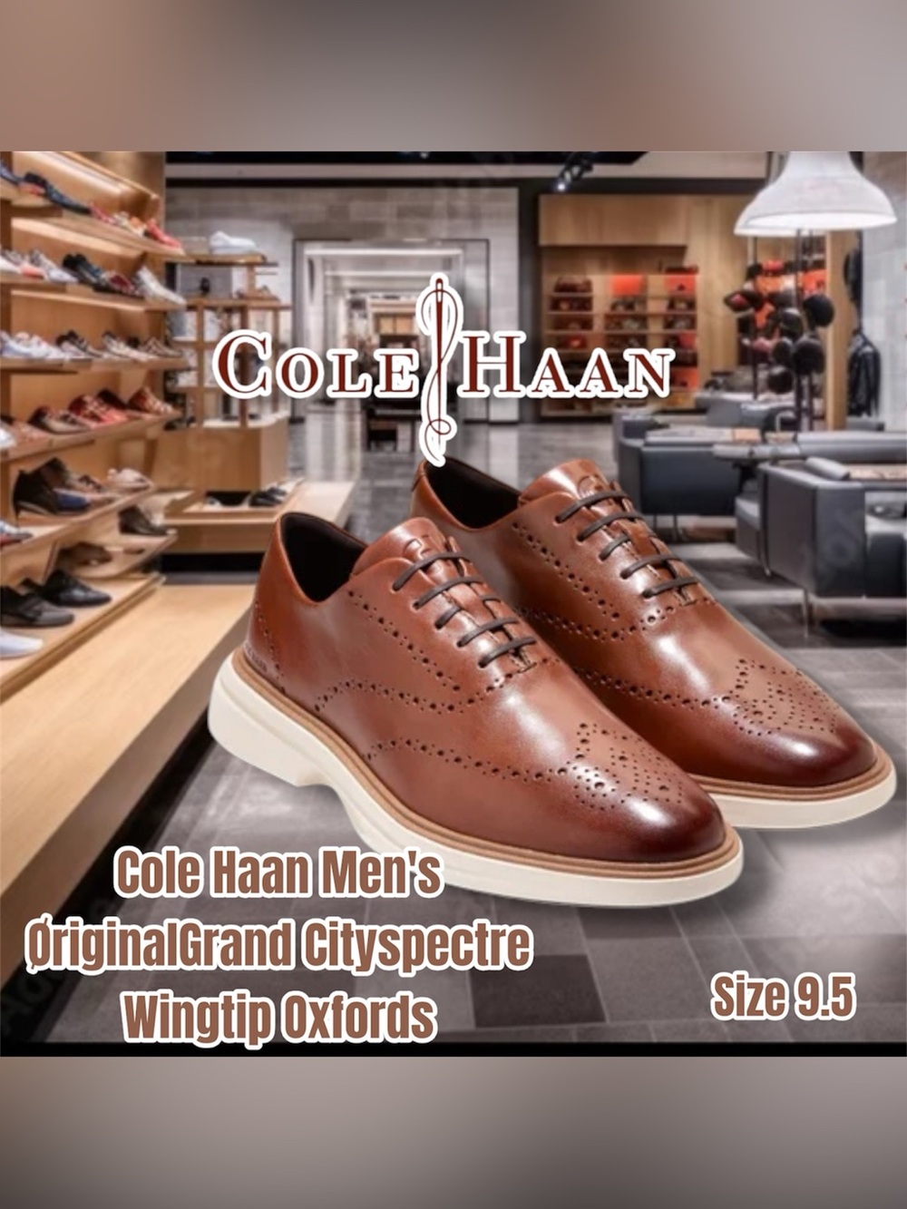 Cole Haan Men's ØriginalGrand Cityspectre Wingtip Oxfords, Size 9.5, (Brown)